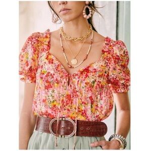 Sézane Rita Silk Blouse, pink floral size 40 (US M)